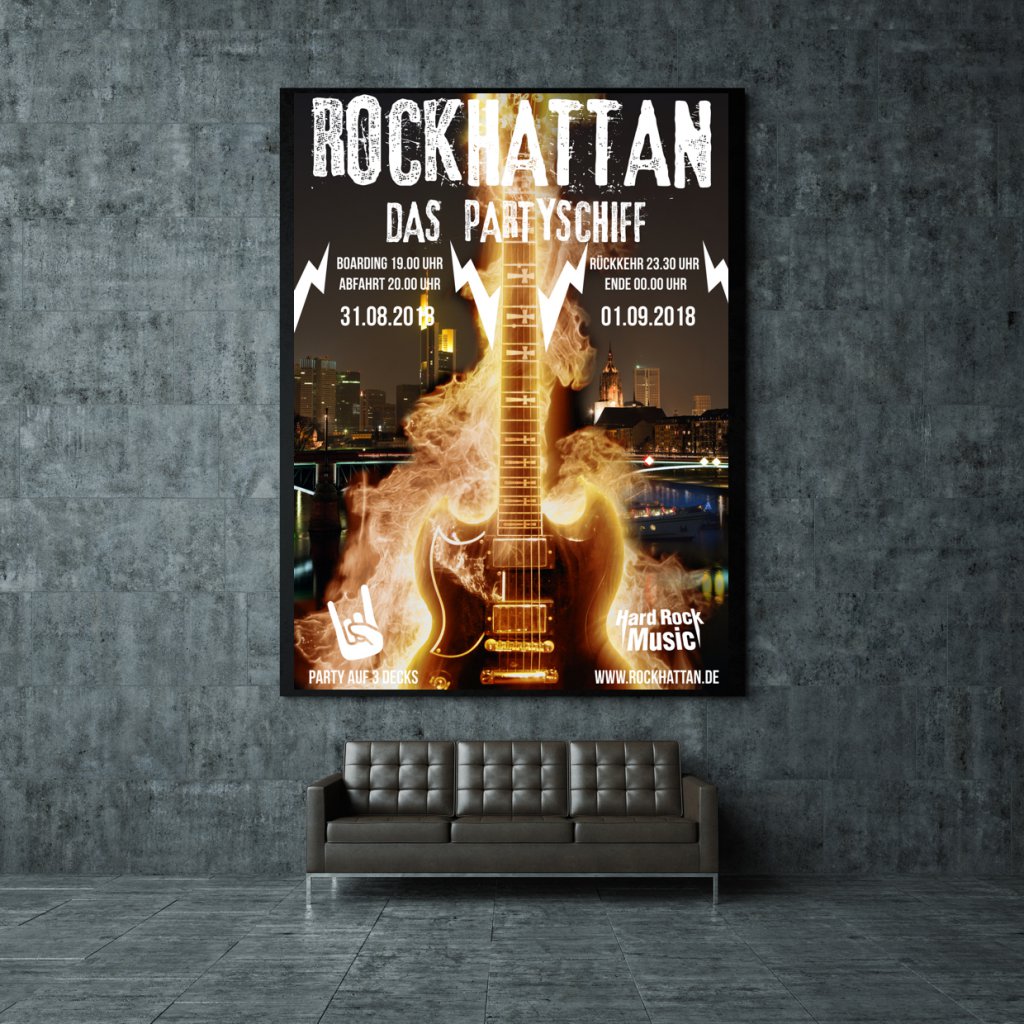 Plakat Desigm Rockhattan Partyschiff