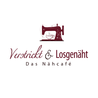 rotes Logo Nähmaschine Verstrickt und Losgenäht Nähcafé