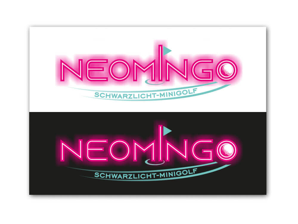 schwarzlicht minigolf logo neomingo von designenlassen.de