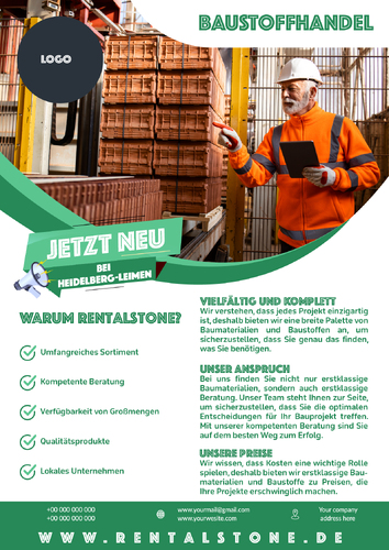 Flyer für Vermietung von Baumaschinen und Werkzeugen