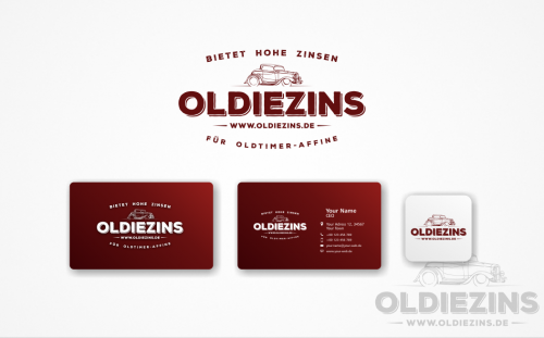 Zinsen suchen Logo mit Oldtimer- Bezug