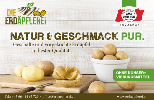 Anzeigengestaltung für Produzent von geschälten und gegarten Kartoffeln