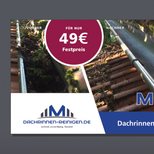 Flyer-Design für Handwerksbetrieb mit Schwerpunkt Dachrinnenreinigung