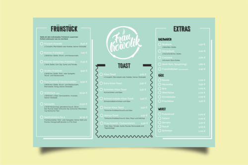 Speisekarten-Design für Frühstückscafe