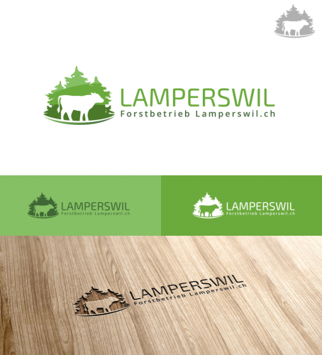 Logo für Landwirtschaftsbetrieb mit zwei primären Dienstleistungen (Holz und Milchwirtschaft)