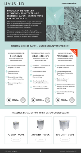 Landing Page Sicherheitsdruckerei und Aktenvernichtung