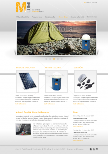  Webdesign einer hochwertigen LED-Lampe mit Solarmodul zur Aufladung